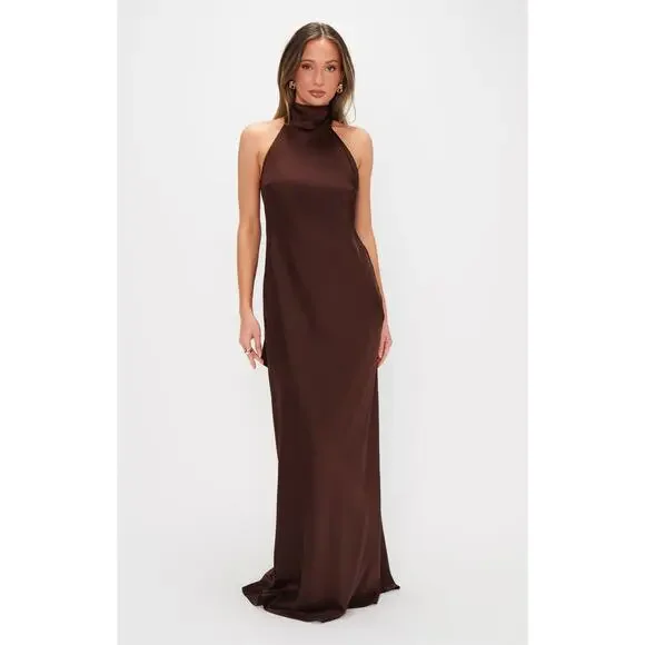 Show Me Your Mumu Lisa Maxi Dress in Chocolate Luxe Satin XS - Picture 8 of 8